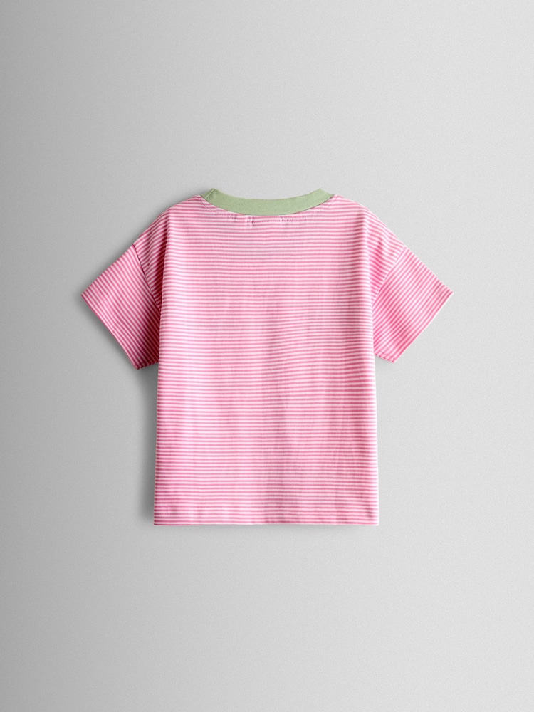 JoJo Maman Bébé Pink Daisy Striped Relaxed T-shirt - Image 2 of 3