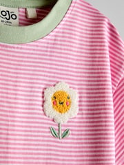 JoJo Maman Bébé Pink Daisy Striped Relaxed T-shirt - Image 3 of 3