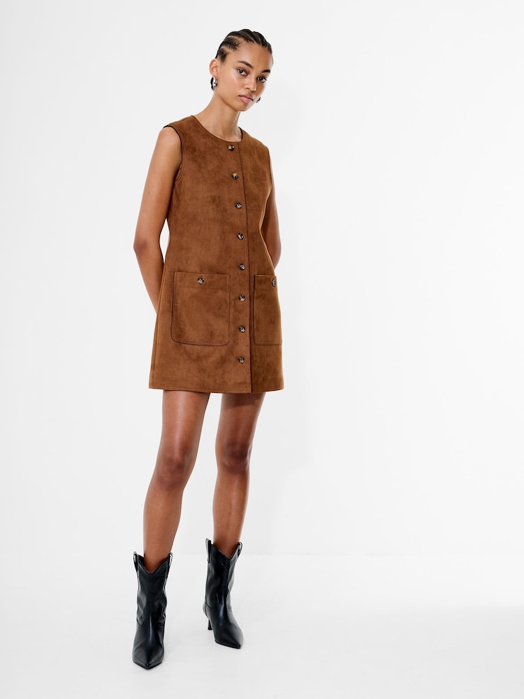 French Connection Brown Lany Suedette Dress - Image 1 of 3