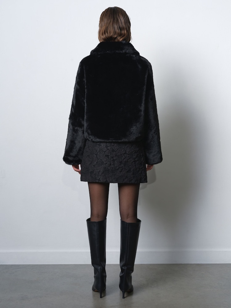 French Connection Black Theresa Faux Fur Short Black Coat - Image 2 of 6 French Connection Black Theresa Faux Fur Short Black Coat - Image 2 of 6