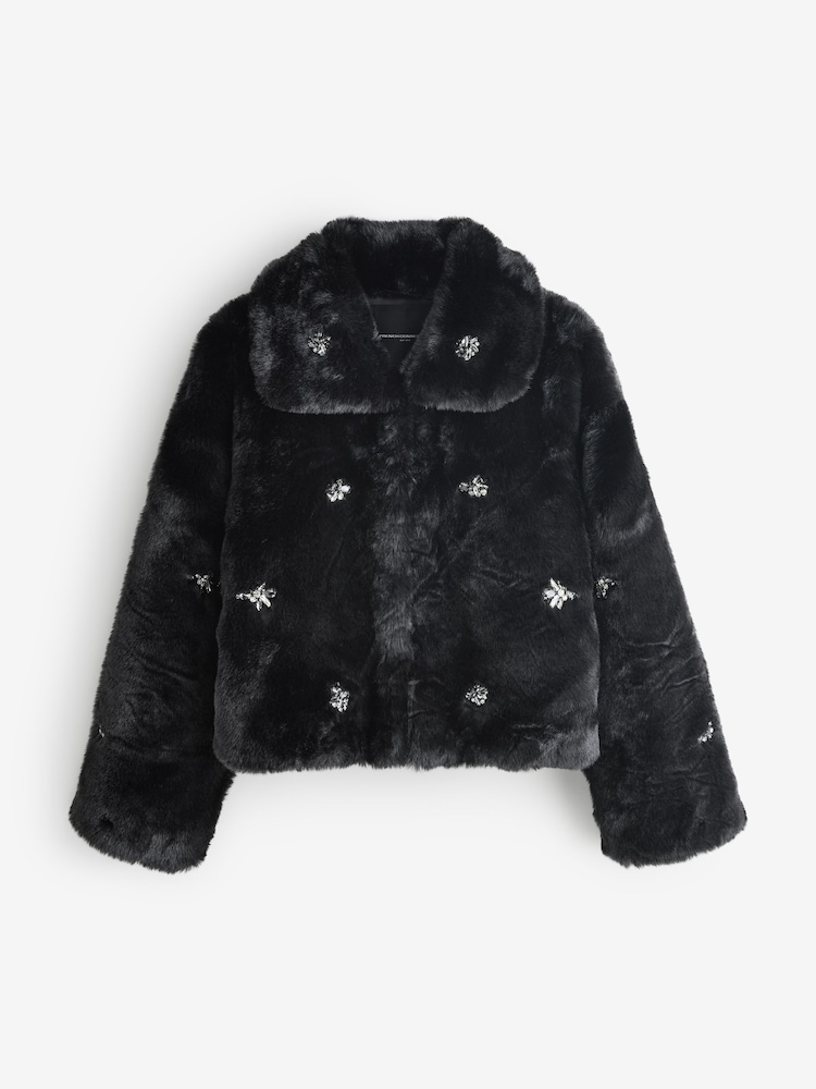 French Connection Black Theresa Faux Fur Short Black Coat - Image 6 of 6 French Connection Black Theresa Faux Fur Short Black Coat - Image 6 of 6