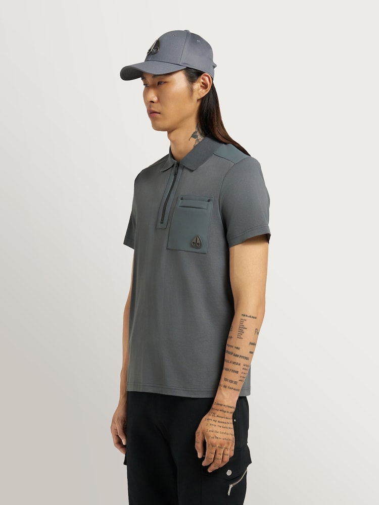 Moose Knuckles Grey Dalon Short Sleeve Zip Polo Shirt - Image 1 of 7