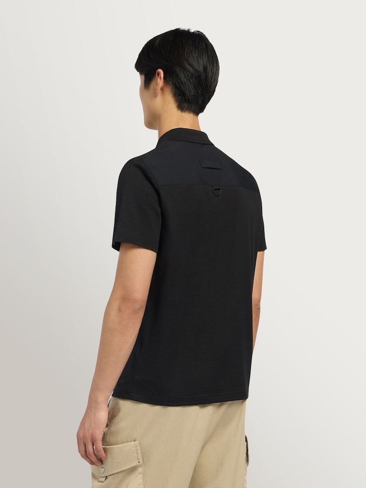 Moose Knuckles Black Dalon Short Sleeve Zip Polo Shirt - Image 2 of 4 Moose Knuckles Black Dalon Short Sleeve Zip Polo Shirt - Image 2 of 4