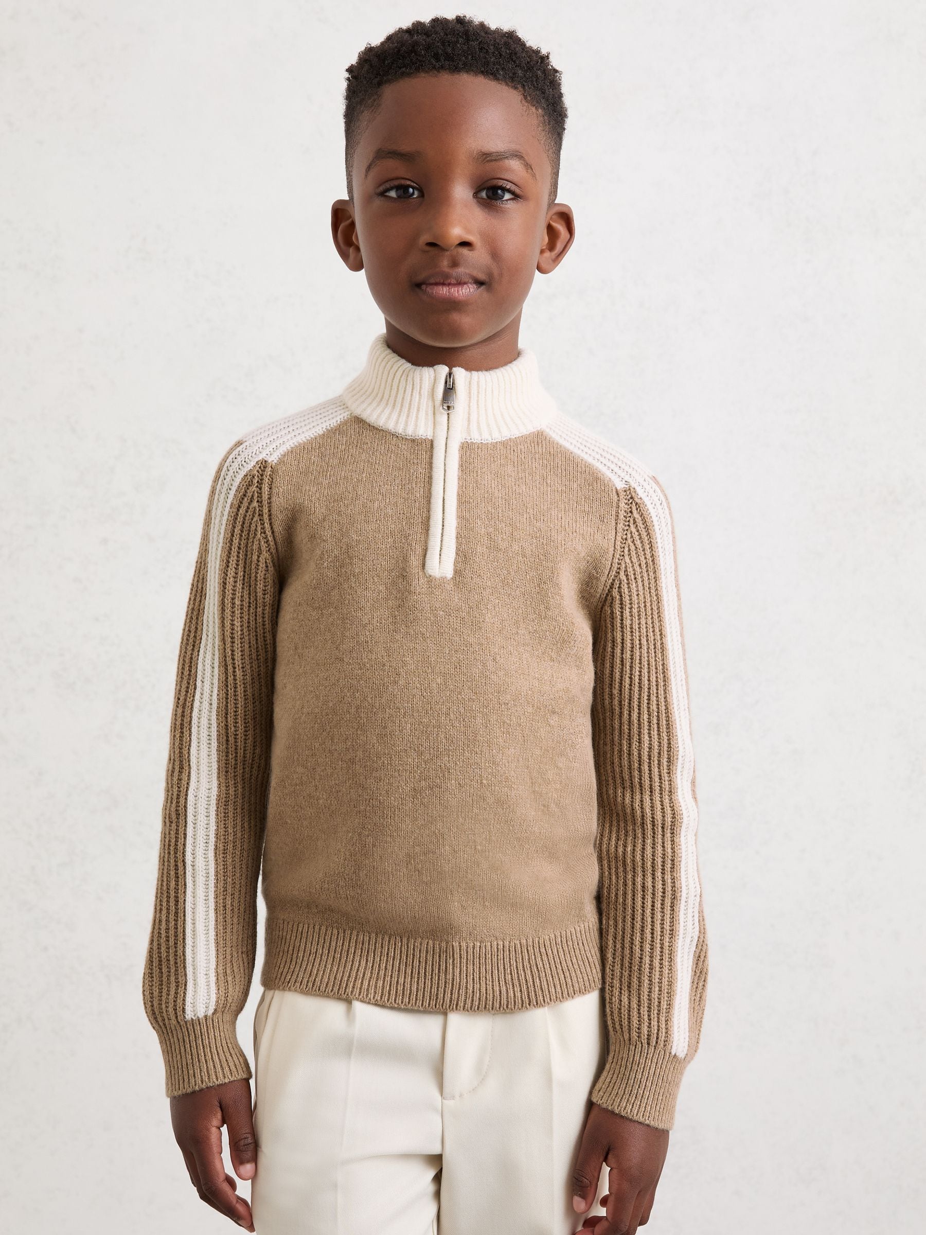 Buy Reiss Brown Carnellis 13-14 yrs Half-Zip Contrast Knitted