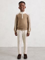 Reiss Brown Carnellis 9-13 yrs Half-Zip Contrast Knitted Jumper with Wool - Image 1 of 4