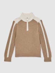 Reiss Brown Carnellis 9-13 yrs Half-Zip Contrast Knitted Jumper with Wool - Image 2 of 4