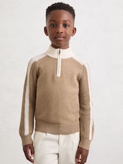 Reiss Brown Carnellis 9-13 yrs Half-Zip Contrast Knitted Jumper with Wool - Image 3 of 4
