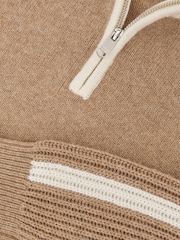 Reiss Brown Carnellis 9-13 yrs Half-Zip Contrast Knitted Jumper with Wool - Image 4 of 4