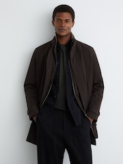 Reiss Dark Brown Haylen Hybrid Overcoat with Removable Gilet - Image 1 of 7