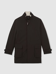 Reiss Dark Brown Haylen Hybrid Overcoat with Removable Gilet - Image 2 of 7