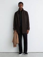 Reiss Dark Brown Haylen Hybrid Overcoat with Removable Gilet - Image 3 of 7