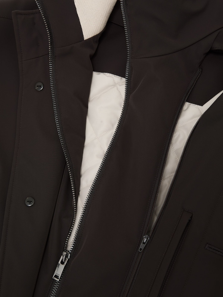 Reiss Dark Brown Haylen Hybrid Overcoat with Removable Gilet - Image 7 of 7