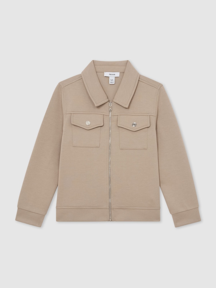 Reiss Stone Medina Premium Interlock Zip-Through Overshirt - Image 3 of 3