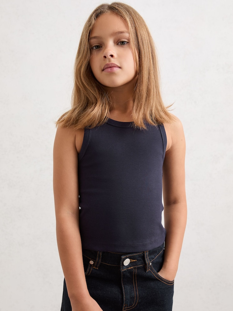 Reiss White/Pink/Navy Violet 3 Pack 9-13 yrs Stretch-Cotton Ribbed Vests - Image 2 of 6 Reiss White/Pink/Navy Violet 3 Pack 9-13 yrs Stretch-Cotton Ribbed Vests - Image 2 of 6