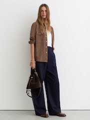 Reiss Taupe Brown Pippa Suede Twin-Pocket Press-Stud Shirt - Image 1 of 6