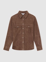 Reiss Taupe Brown Pippa Suede Twin-Pocket Press-Stud Shirt - Image 2 of 6