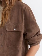 Reiss Taupe Brown Pippa Suede Twin-Pocket Press-Stud Shirt - Image 4 of 6