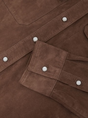 Reiss Taupe Brown Pippa Suede Twin-Pocket Press-Stud Shirt - Image 6 of 6