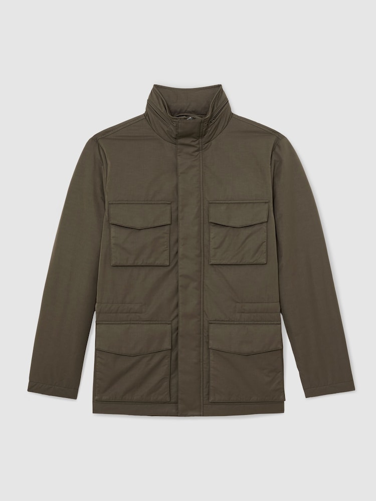Reiss Khaki Green Oswald Cotton-Blend Padded Four-Pocket Jacket - Image 2 of 6