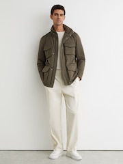 Reiss Khaki Green Oswald Cotton-Blend Padded Four-Pocket Jacket - Image 3 of 6