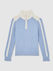 Reiss Mist Blue Carnellis 9-13 yrs Half-Zip Contrast Knitted Jumper with Wool - Image 2 of 4
