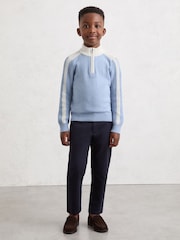 Reiss Mist Blue Carnellis 9-13 yrs Half-Zip Contrast Knitted Jumper with Wool - Image 3 of 4