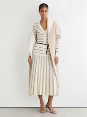 Reiss Ivory/Black Alice Knitted Stripe Pleated Midi Skirt - Image 1 of 6