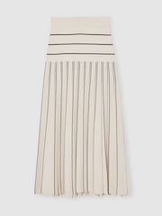 Reiss Ivory/Black Alice Knitted Stripe Pleated Midi Skirt - Image 2 of 6