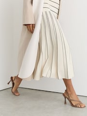 Reiss Ivory/Black Alice Knitted Stripe Pleated Midi Skirt - Image 3 of 6