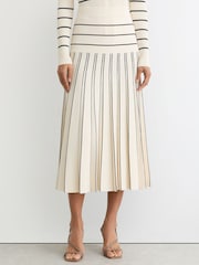 Reiss Ivory/Black Alice Knitted Stripe Pleated Midi Skirt - Image 4 of 6