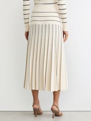 Reiss Ivory/Black Alice Knitted Stripe Pleated Midi Skirt - Image 5 of 6