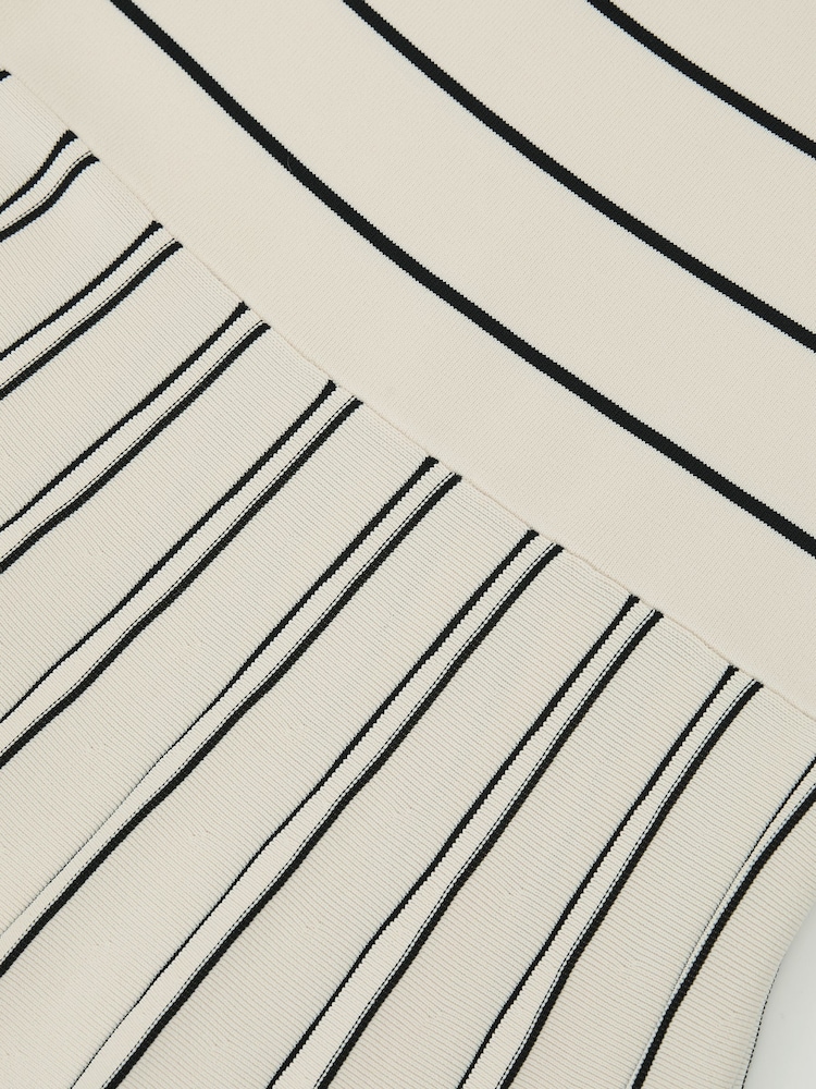 Reiss Ivory/Black Alice Knitted Stripe Pleated Midi Skirt - Image 6 of 6