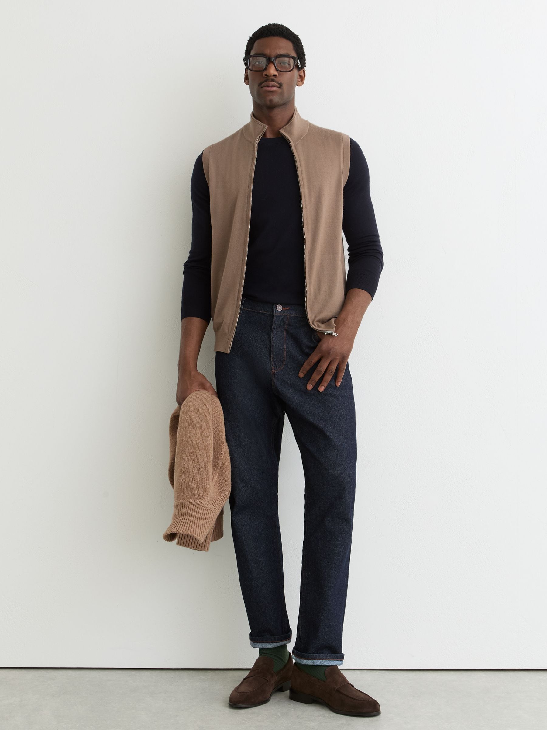 Buy Reiss Camel Brown Leeds Wool Zip-Through Gilet from the Next