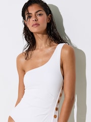 Reiss Ivory Palma One-Shoulder Button-Detail Swimsuit - Image 4 of 6
