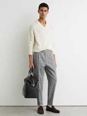 Reiss Grey Baron Wool-Blend Check Tapered Trousers - Image 1 of 6