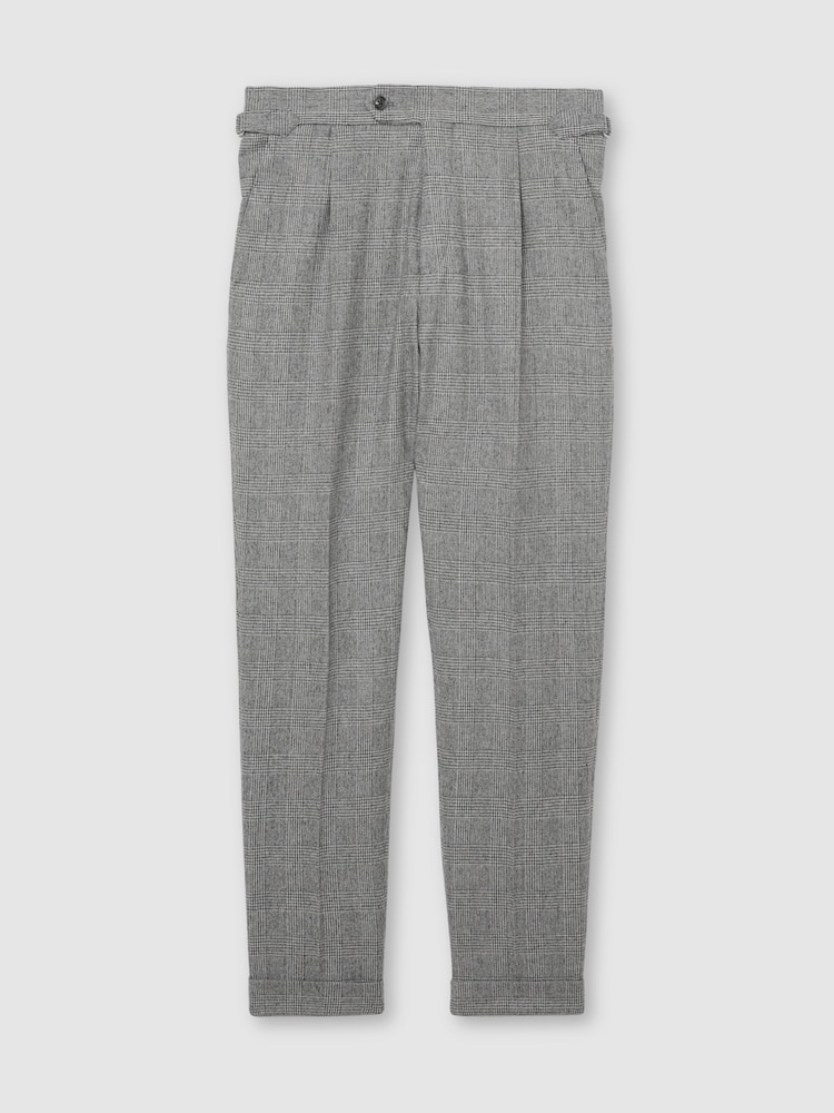 Reiss Grey Baron Wool-Blend Check Tapered Trousers - Image 2 of 6