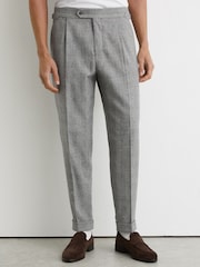 Reiss Grey Baron Wool-Blend Check Tapered Trousers - Image 4 of 6