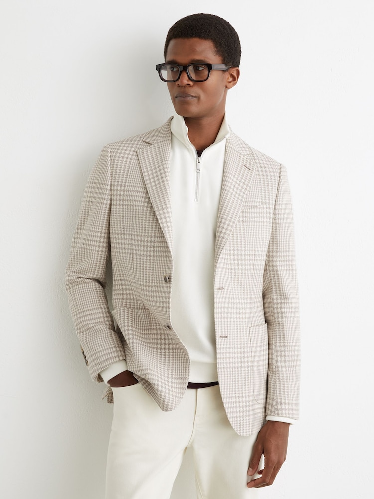 Reiss Bardo Cotton and Wool Single-Breasted Blazer Classic-Fit in Check - תמונה 1 מתוך 8 Reiss Bardo Cotton and Wool Single-Breasted Blazer Classic-Fit in Check - תמונה 1 מתוך 8