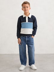 Reiss Navy Caspian 3-9 yrs Colour-Block Long-Sleeve Polo Shirt - Image 5 of 6