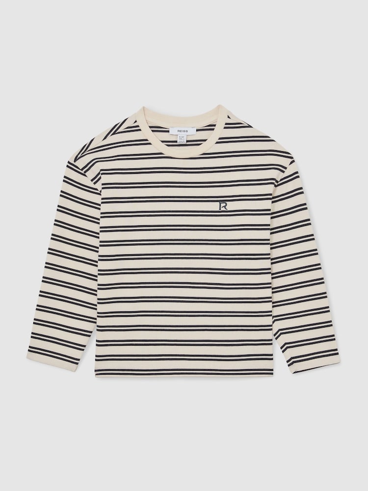 Reiss Navy/White Marley 9-13 yrs Cotton Stripe Long-Sleeve T-Shirt - Image 2 of 5