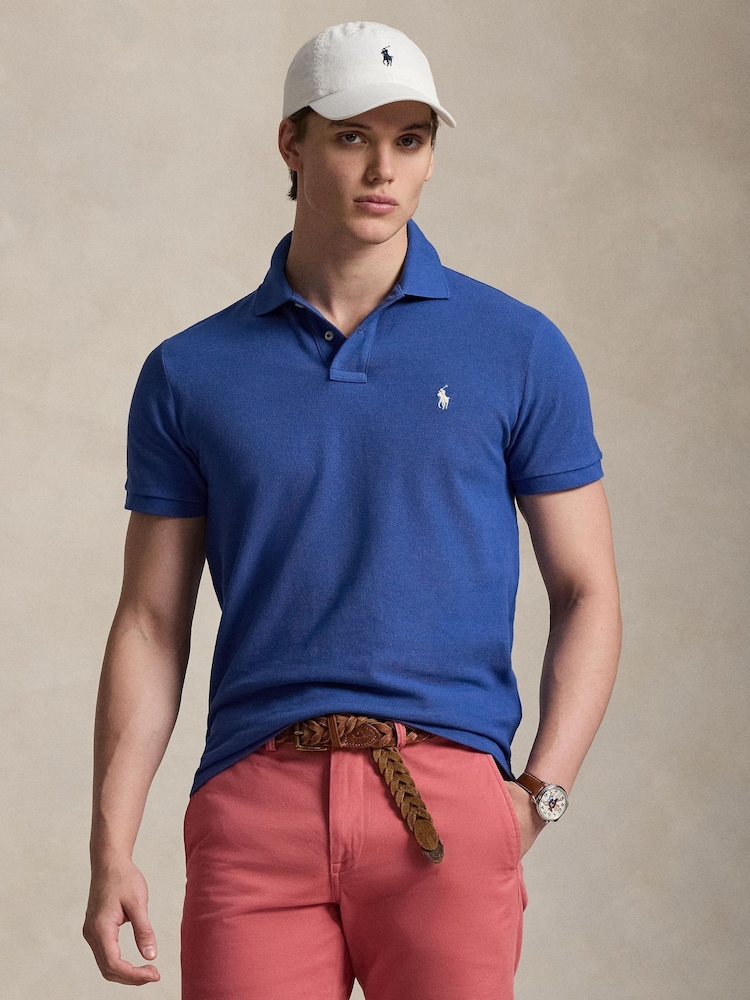 Polo Ralph Lauren Dusty Azure Blue Custom Fit Pique Polo Shirt - Image 1 of 4