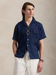Polo Ralph Lauren Newport Navy Camp Collar Linen Shirt - Image 1 of 6