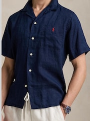 Polo Ralph Lauren Newport Navy Camp Collar Linen Shirt - Image 4 of 6