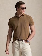 Polo Ralph Lauren Brown Custom Fit Pique Polo Shirt - Image 1 of 4