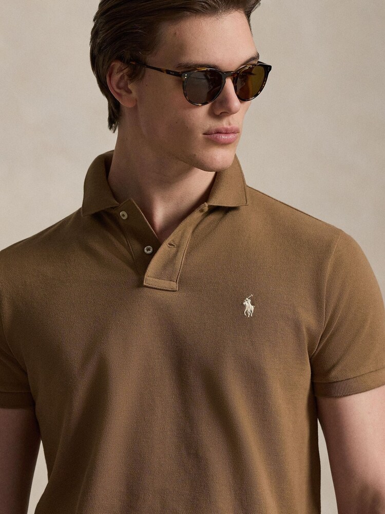 Polo Ralph Lauren Brown Custom Fit Pique Polo Shirt - Image 4 of 4