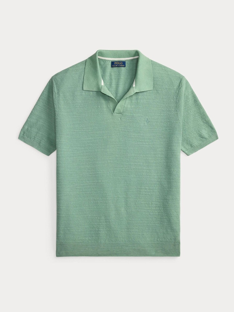 Polo Ralph Lauren Faded Mint Cotton Linen Knit Polo Shirt - Image 10 of 10