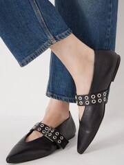 Hush Black Buckled Leather Ballerina Flats - Image 2 of 5