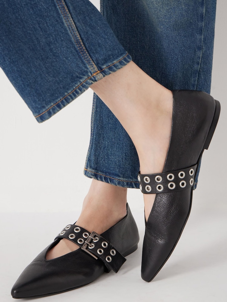 Hush Black Buckled Leather Ballerina Flats - Image 2 of 5 Hush Black Buckled Leather Ballerina Flats - Image 2 of 5