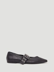 Hush Black Buckled Leather Ballerina Flats - Image 3 of 5