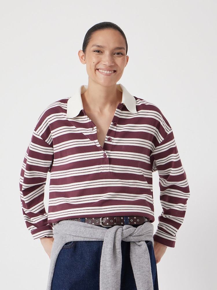 Hush Brown Striped Polo Top - Image 2 of 8 Hush Brown Striped Polo Top - Image 2 of 8